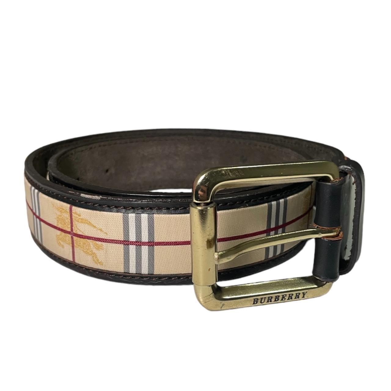 Vintage Burberry check leather belt featuring... - Depop