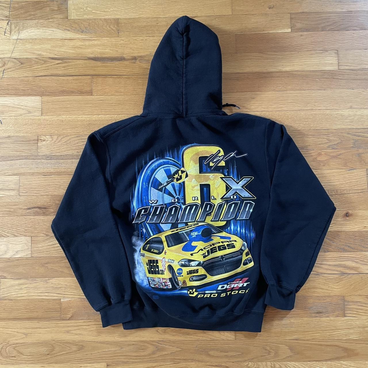 y2k NASCAR like car racing black graphic hoodie... - Depop