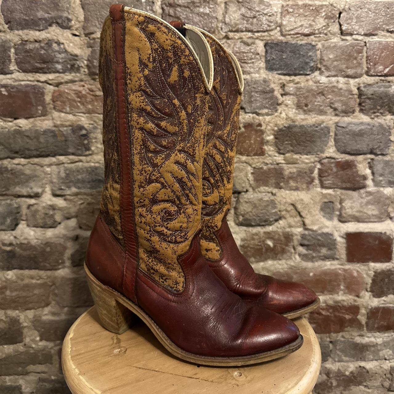 Vintage 1970 s Dingo Burgundy Cowboy Boots Stacked. Depop