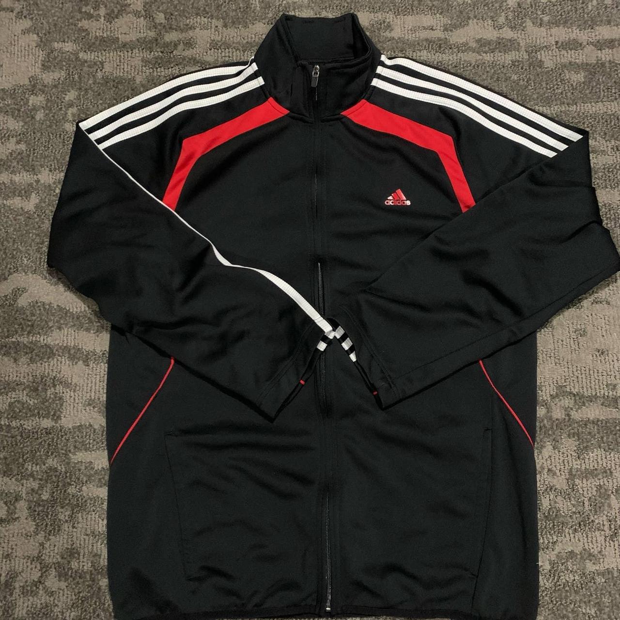 Adidas black with red hotsell stripes jacket