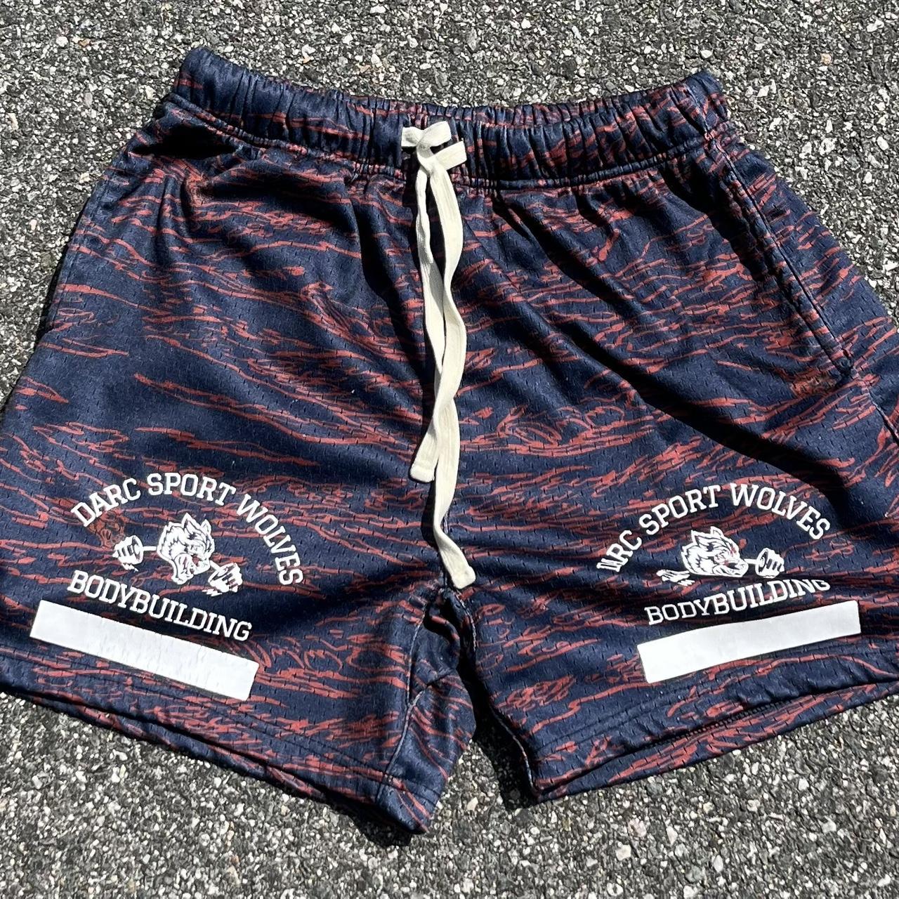 Gymshark Men's Red and Blue Shorts Depop