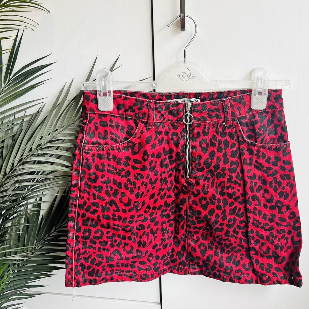 Red leopard print sales denim skirt