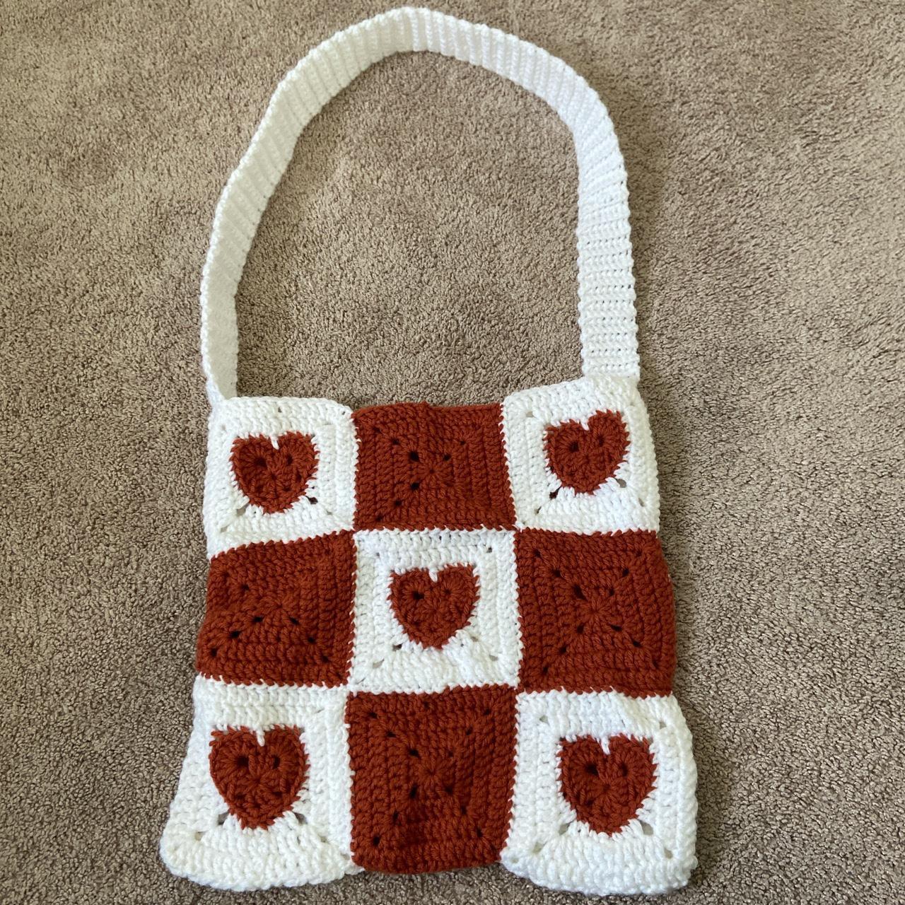 Crochet handmade heart tote bag ️! Approximately... - Depop