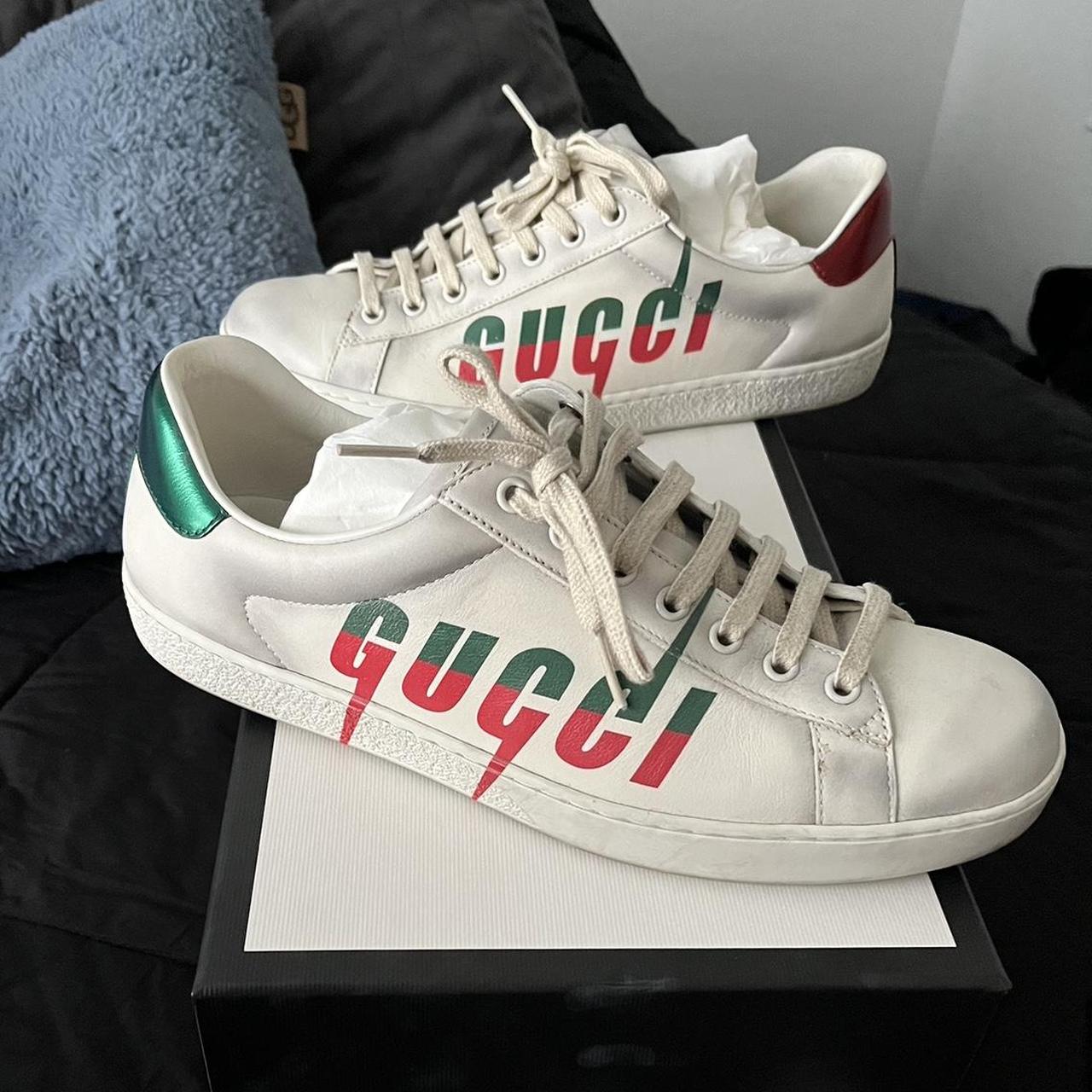 Gucci Ace Blade Distressed Sneaker White Leather