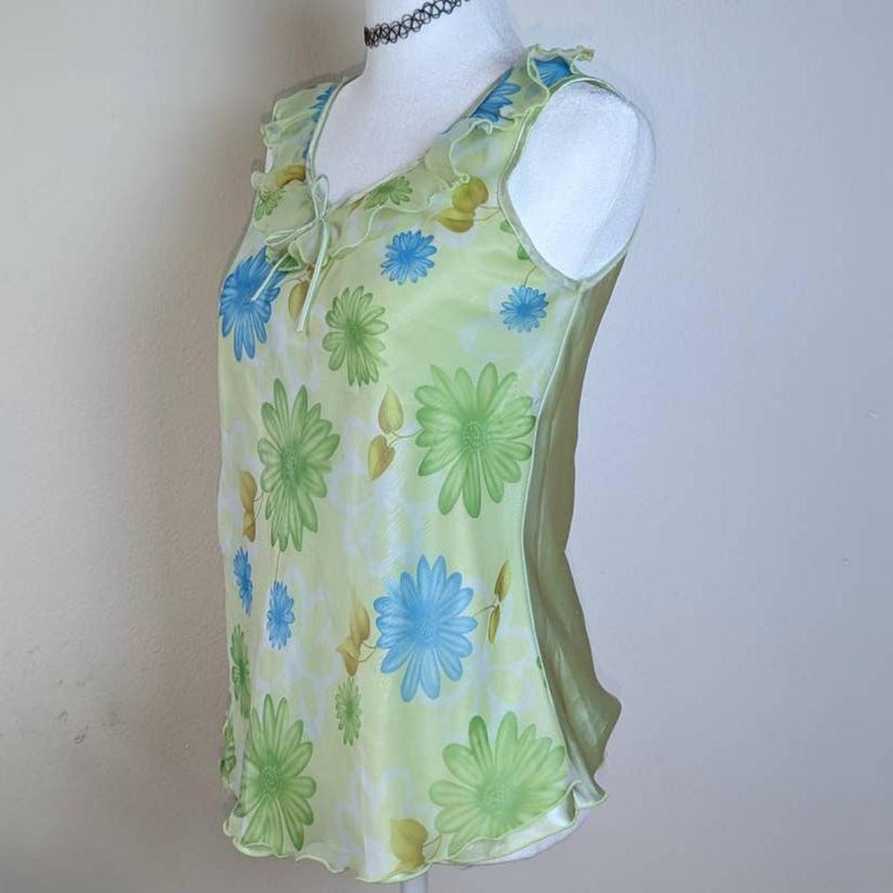 Gorgeous coquette green floral button-up tank from - Depop