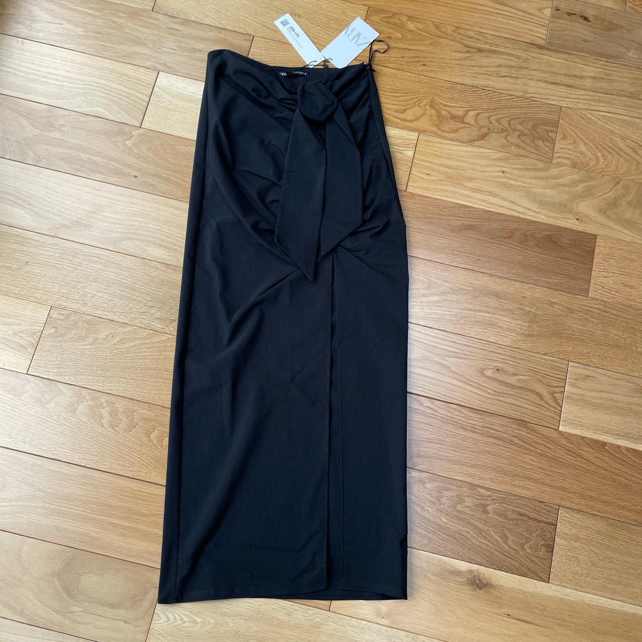 Zara black midi skirt with tie belt Small BNWT Size... - Depop