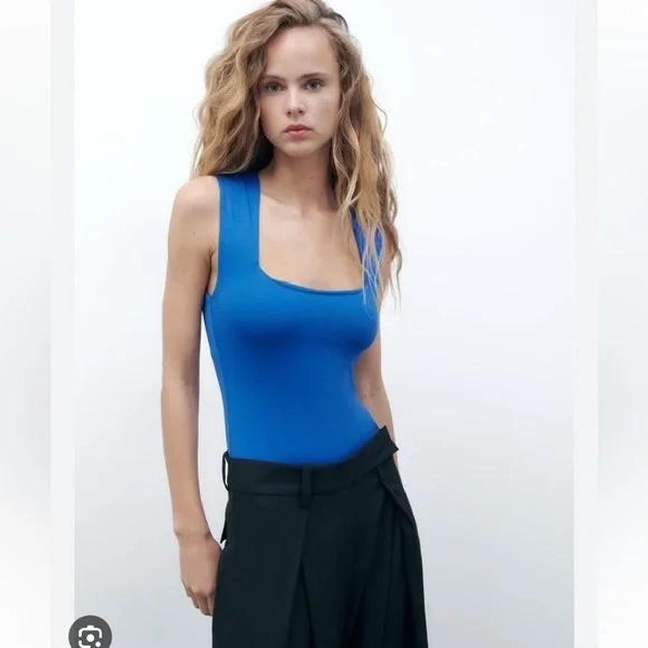 不楚 ZARA Square Neck Polyamide Bodysuit Medium | Depop