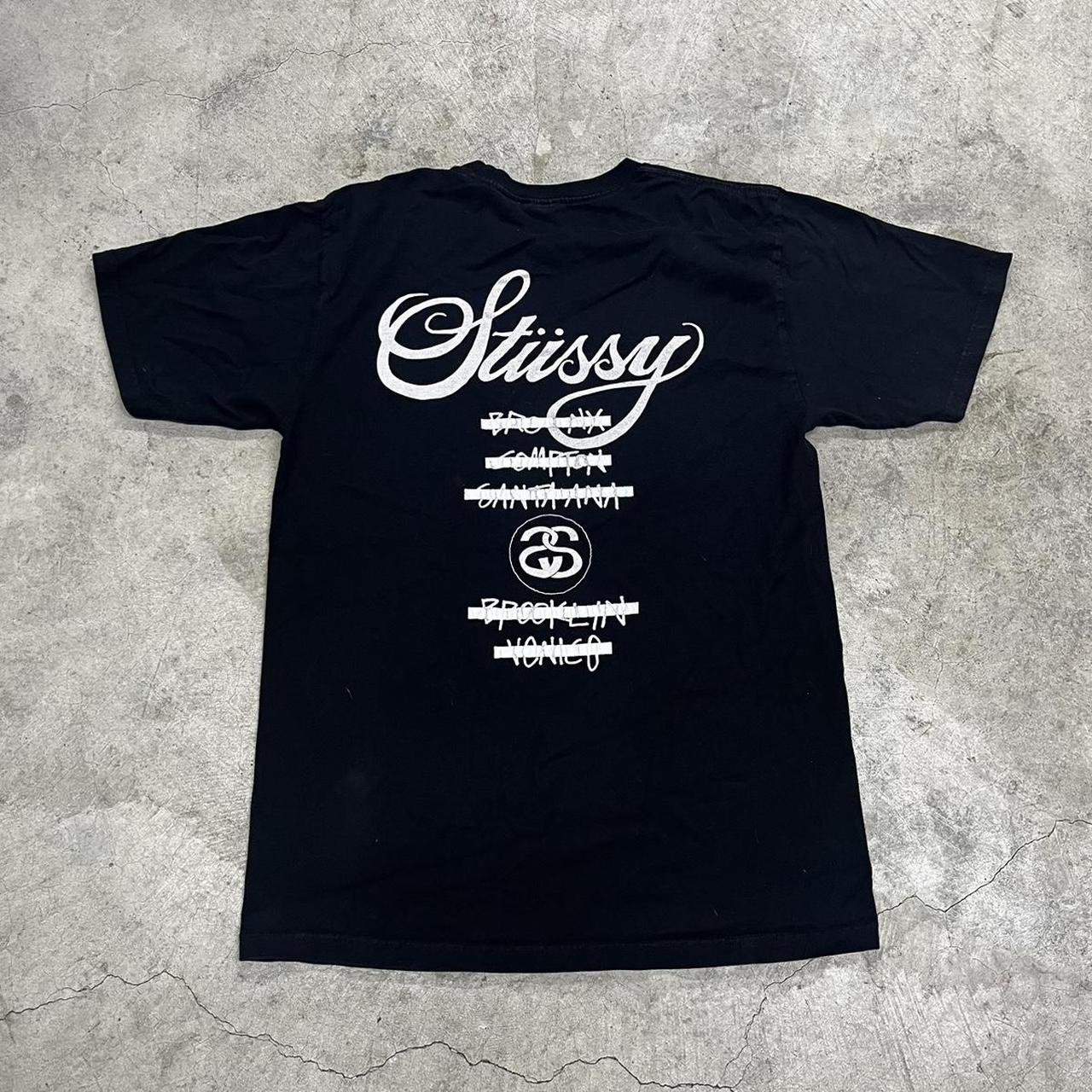 Stussy graphic t shirt black and white mens size... - Depop