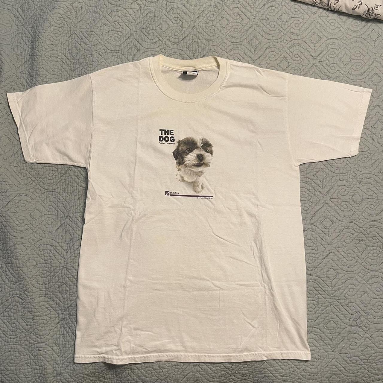 90s Dog Art Shirt • Yellowing Around Collar, - Depop