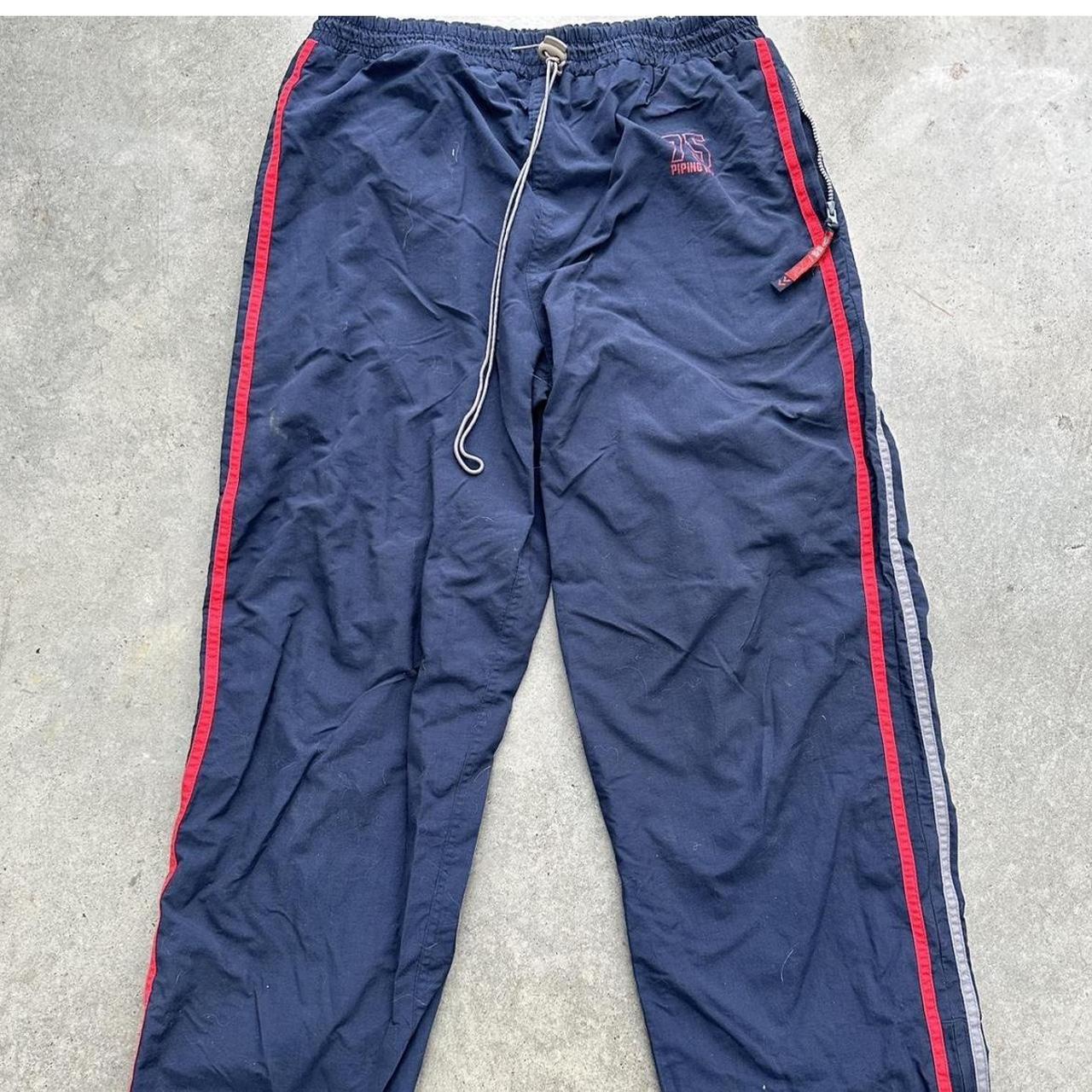 Vintage navy and red track pants ☆Size... - Depop