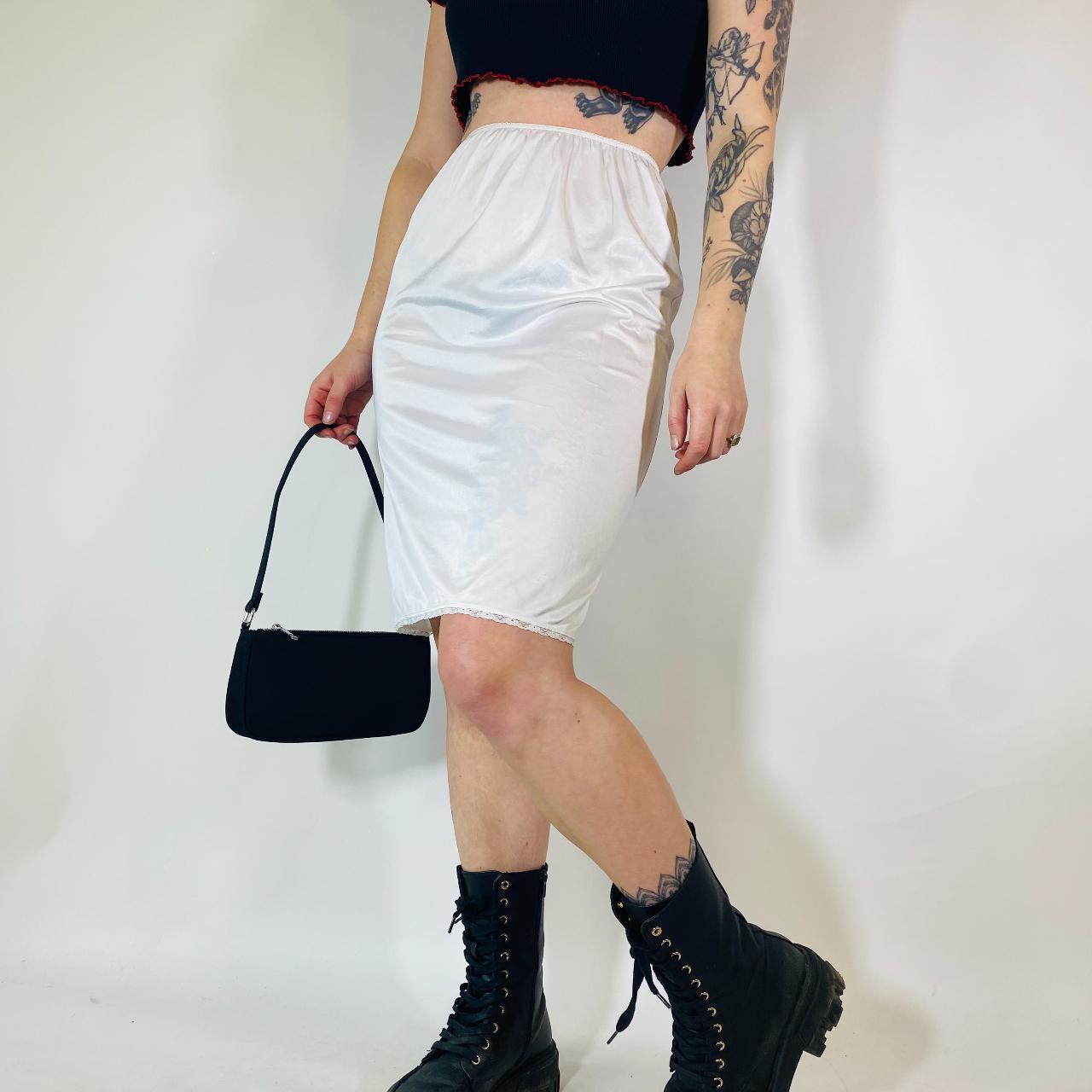 Vintage 90s 00s Y2K Satin Lace White Midi Depop