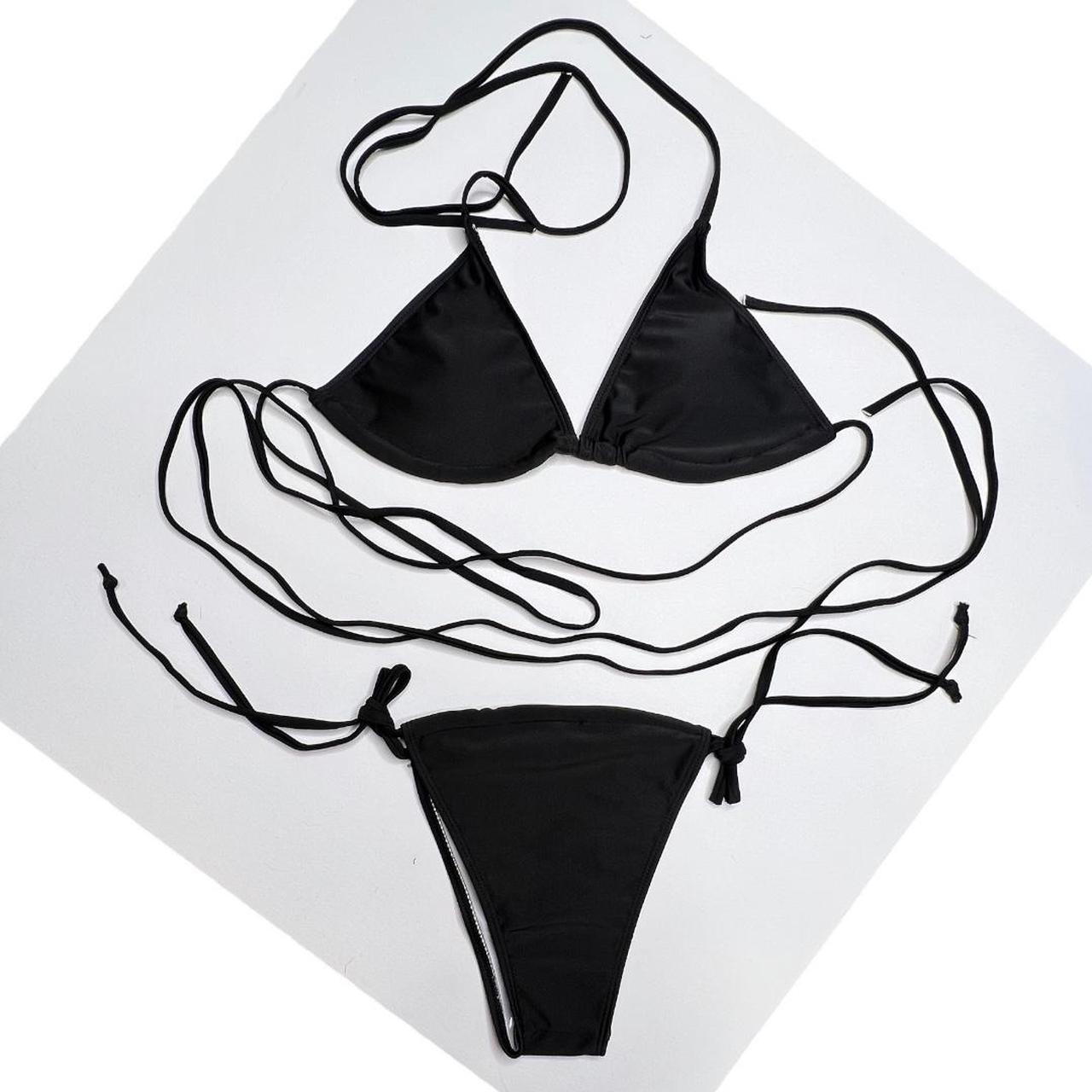Black Micro Triangle Bikini with Wrap Around... Depop