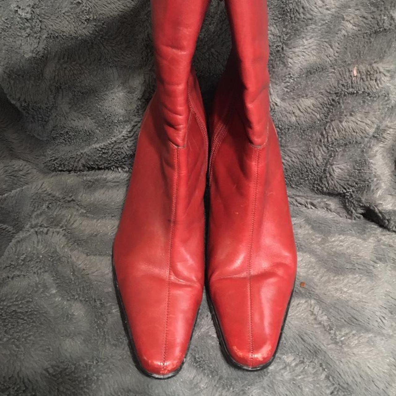 Vintage Y2k early 2000s red leather mid calf boots... - Depop