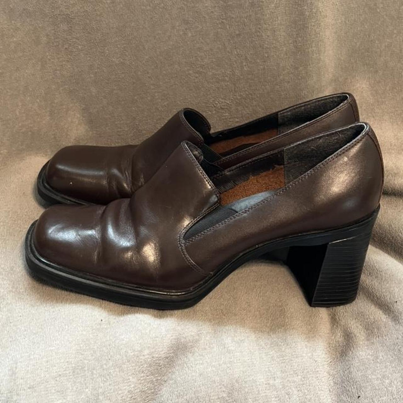 Vintage y2k 90s/00s brown leather preppy loafers... - Depop