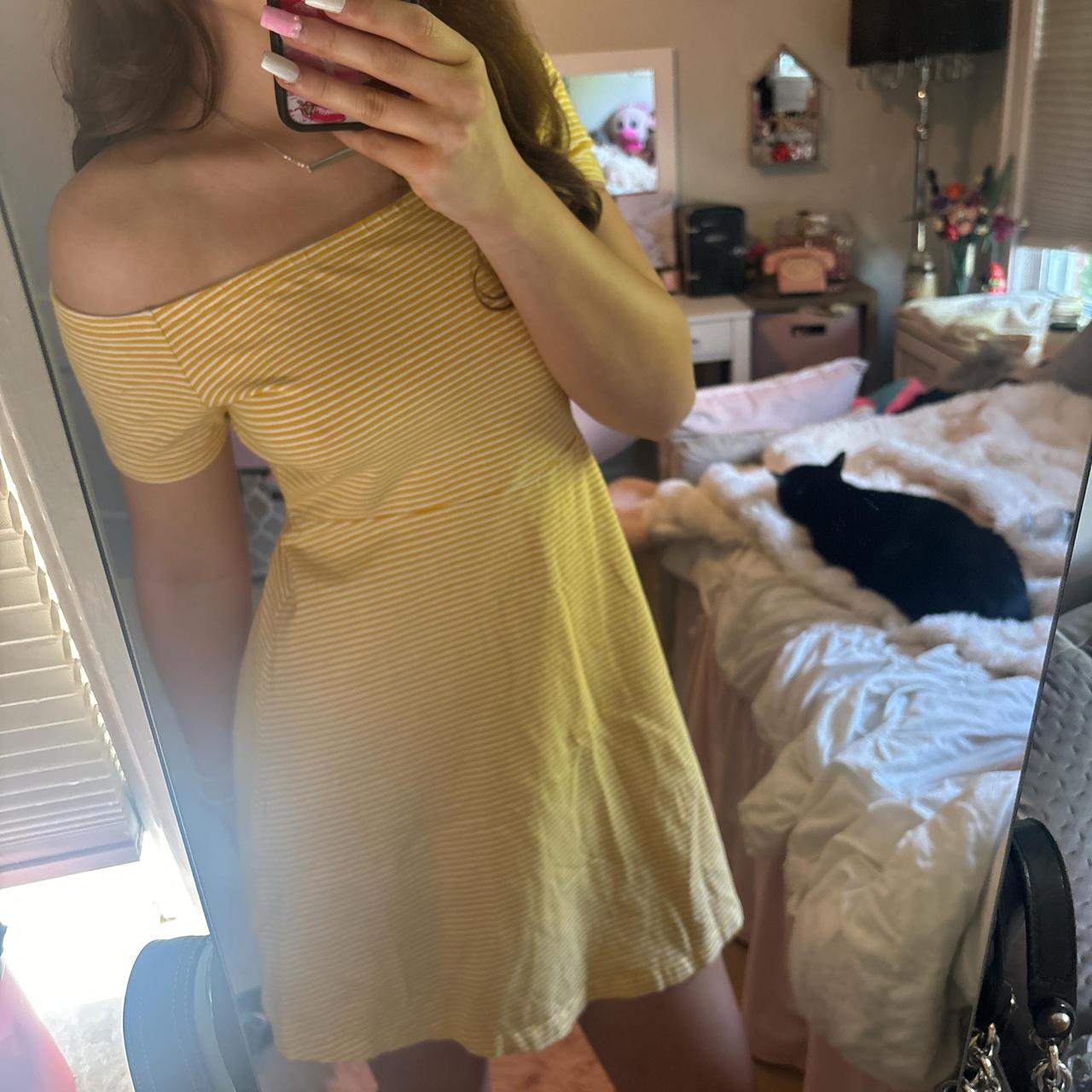 cute yellow striped off the shoulder summer dress