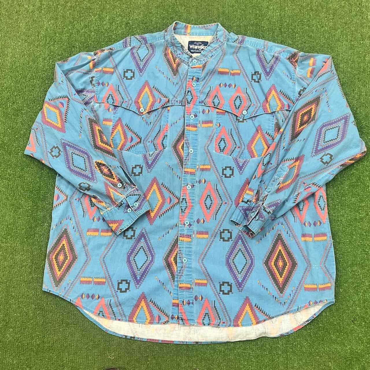 Vintage 80s Wrangler Aztec Print men’s button selling down size XL