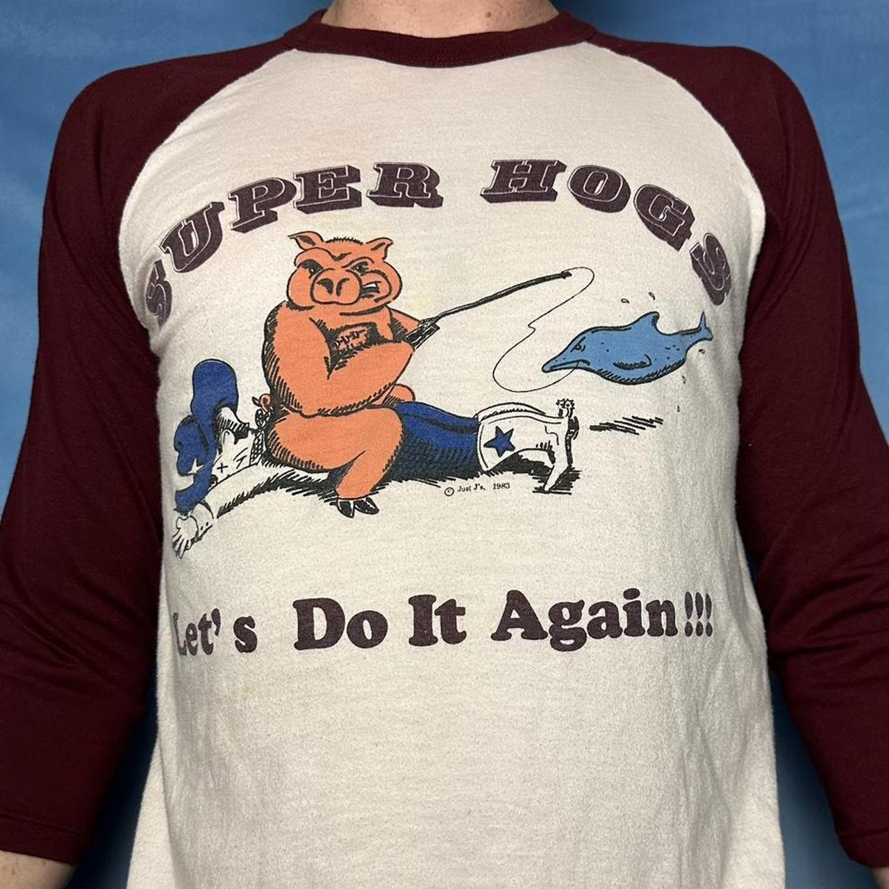 vintage animal fishing t-shirt, funny art super hogs