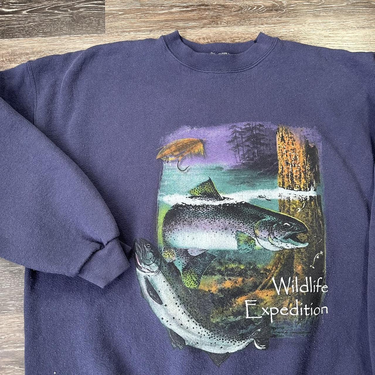 vintage navy fishing art outdoors sweatshirt 🌀 ITEM - Depop