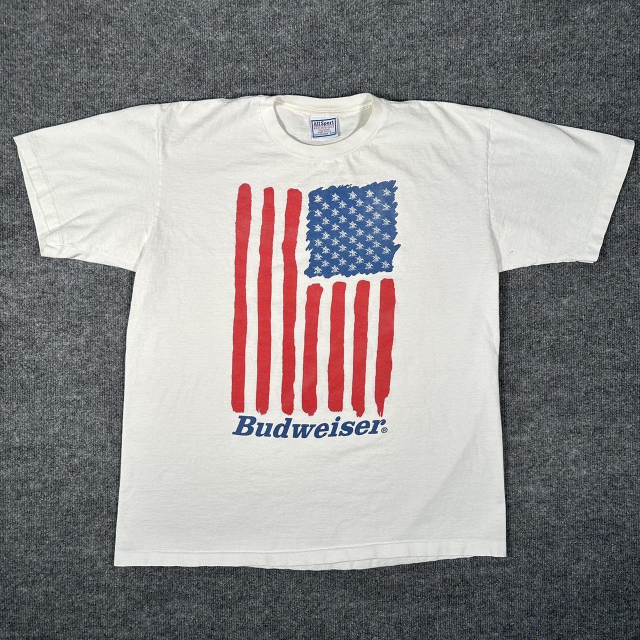 vintage white budweiser beer usa flag america | Depop