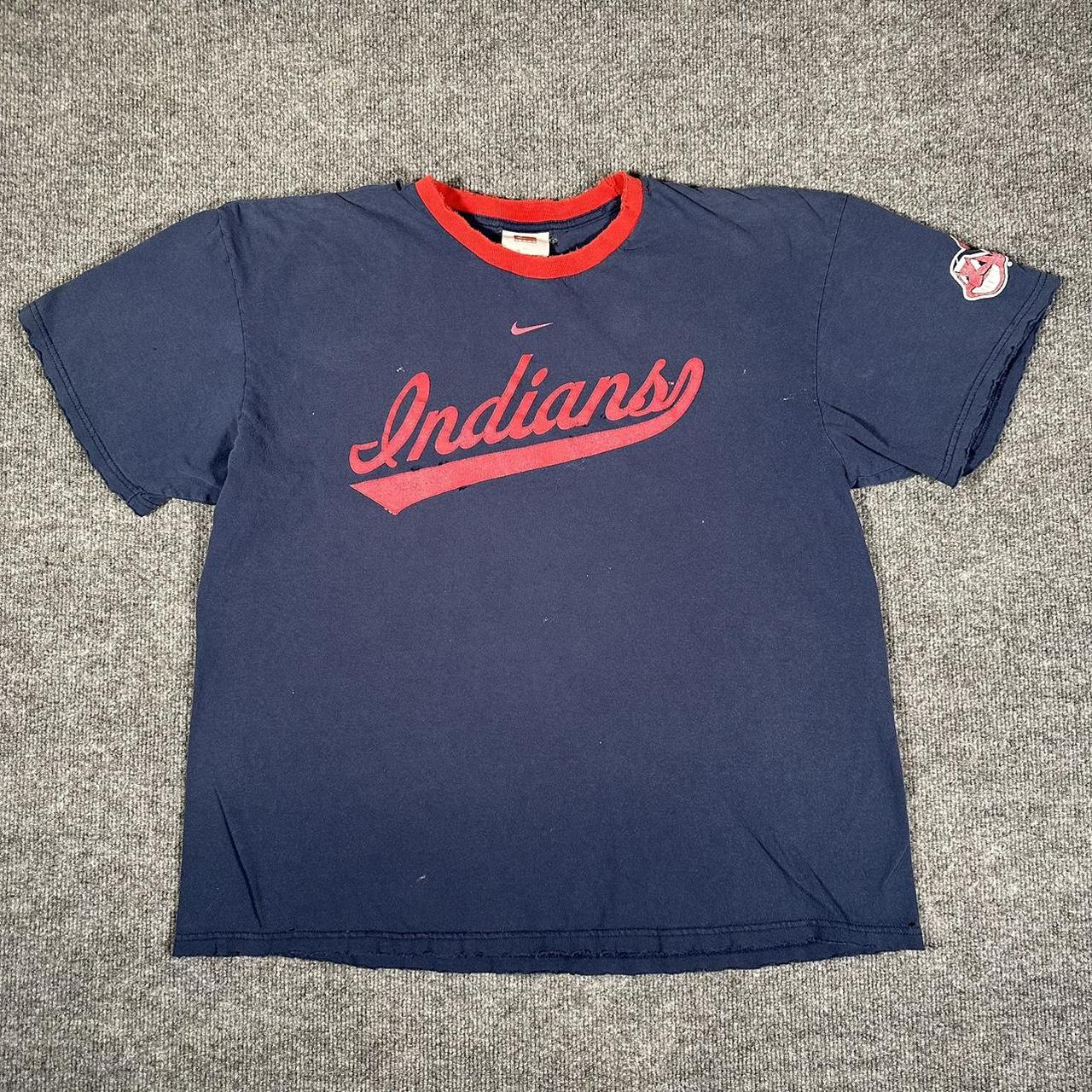 vintage navy center swoosh nike cleveland indians - Depop