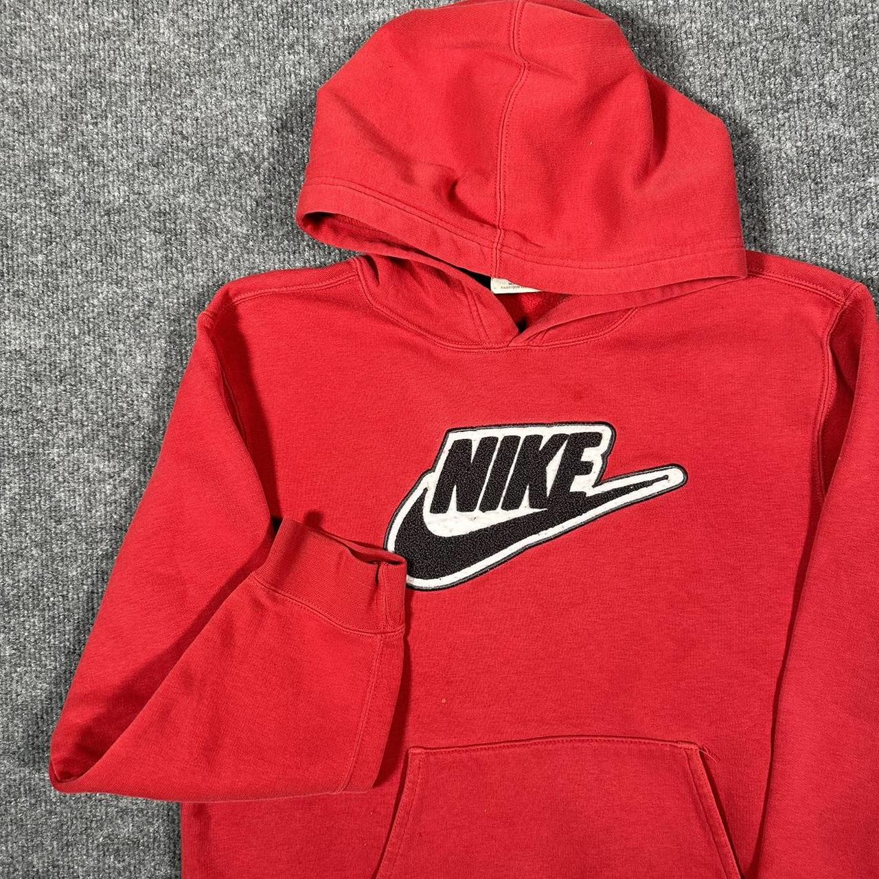 red nike hoodie with checks all over