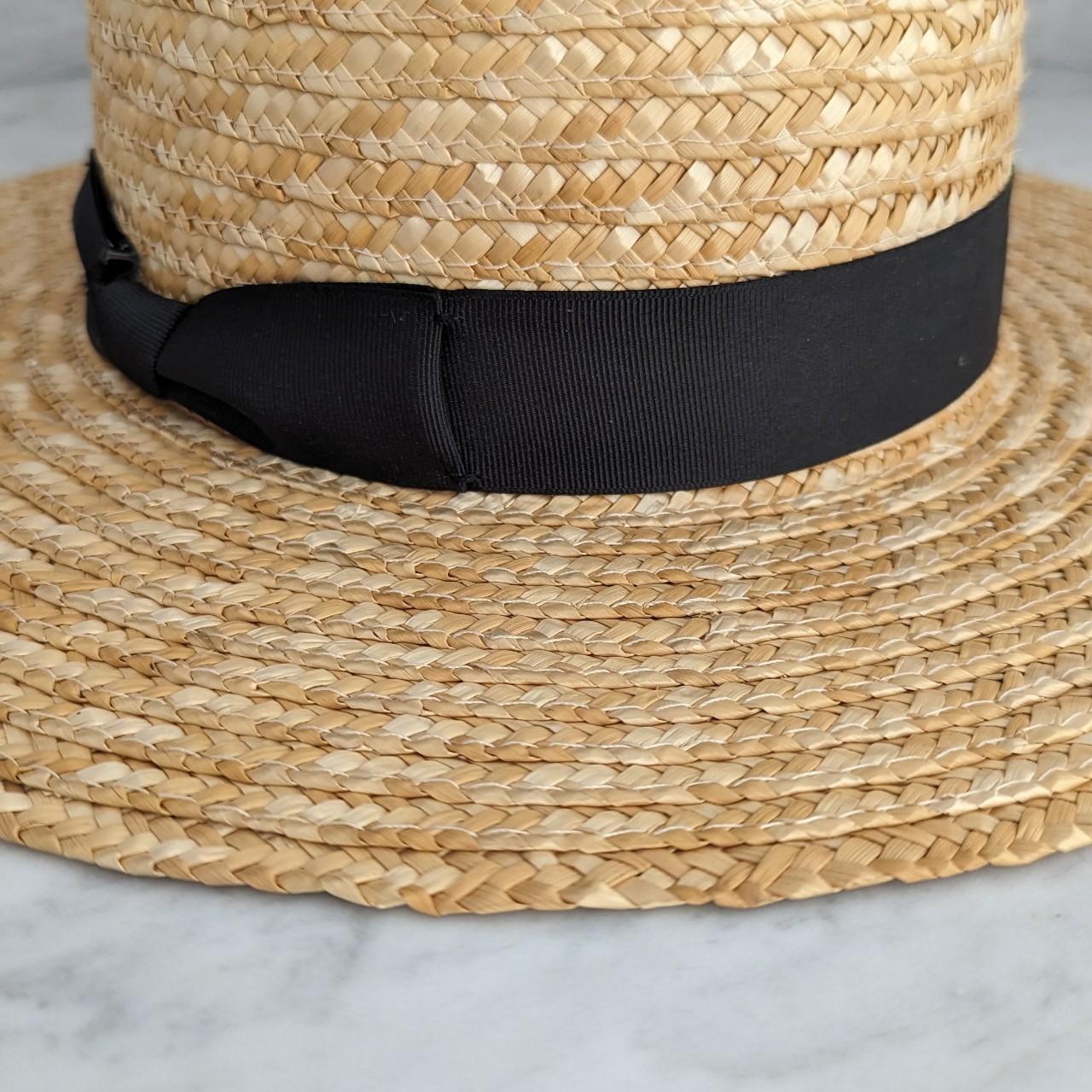 Straw boater hat by 'Lack of Colour'. Black ribbon... - Depop