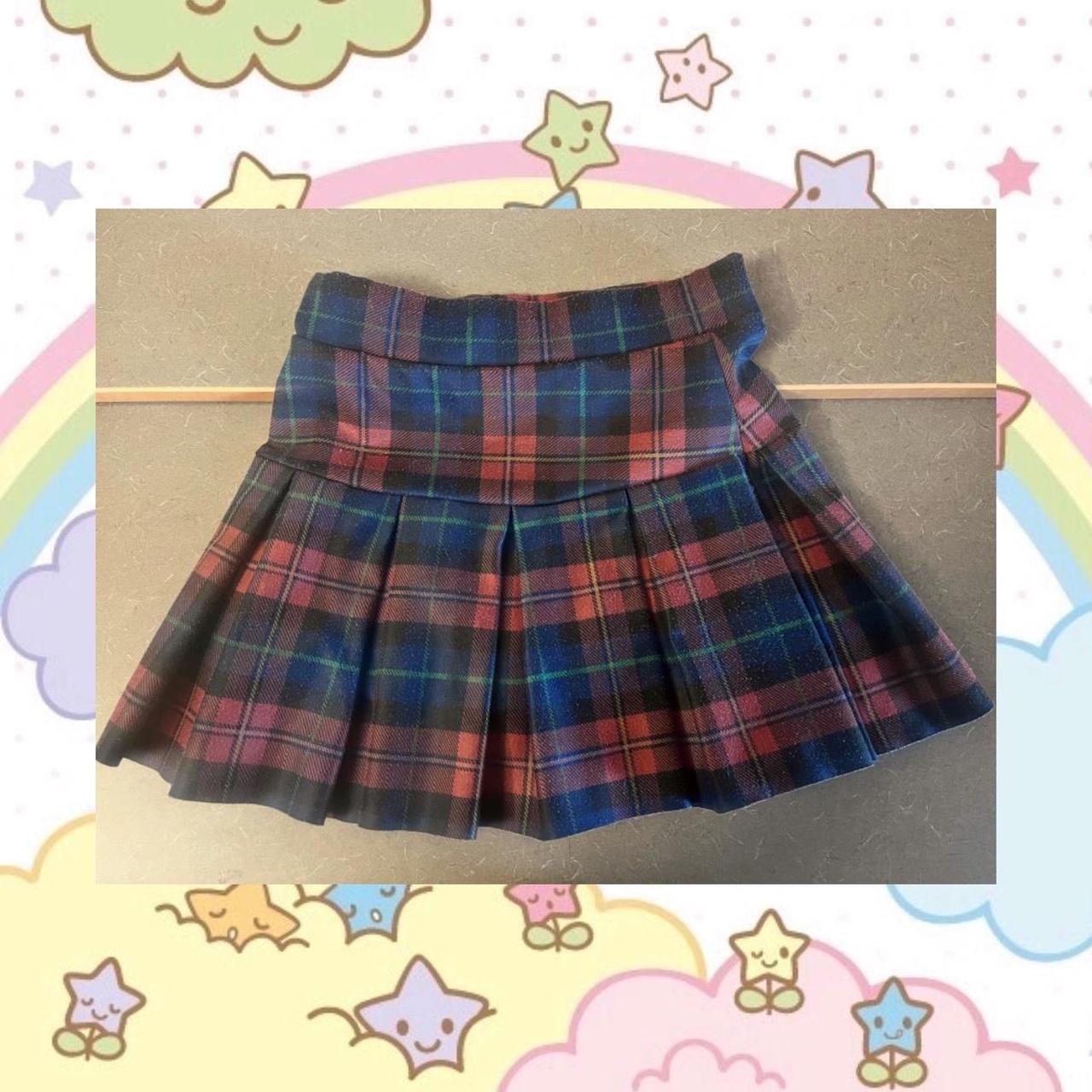 super cute red and navy plaid pleated mini skirt