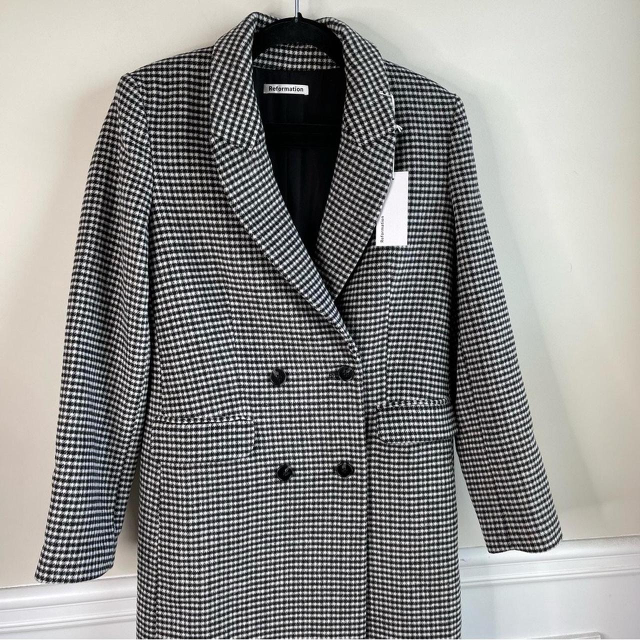 NEW Reformation York Black/White Check Houndstooth Double-Breasted Coat newest Size M