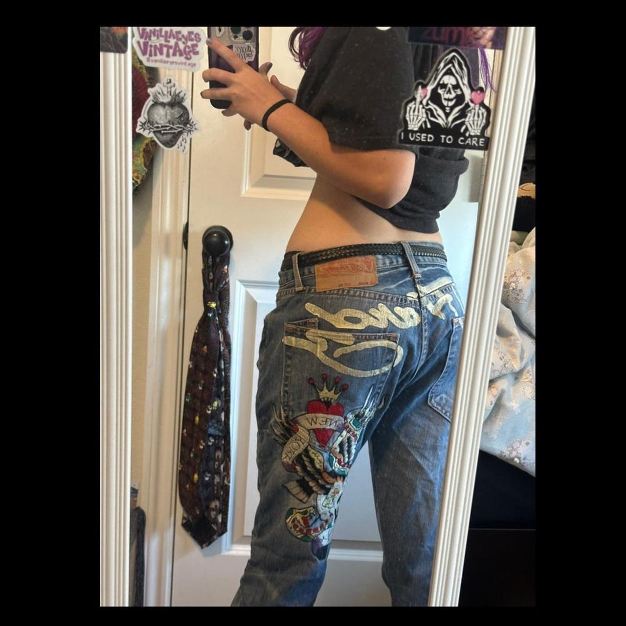 Ed hardy jeans with awesome embroidery size 32 x 32 | Depop