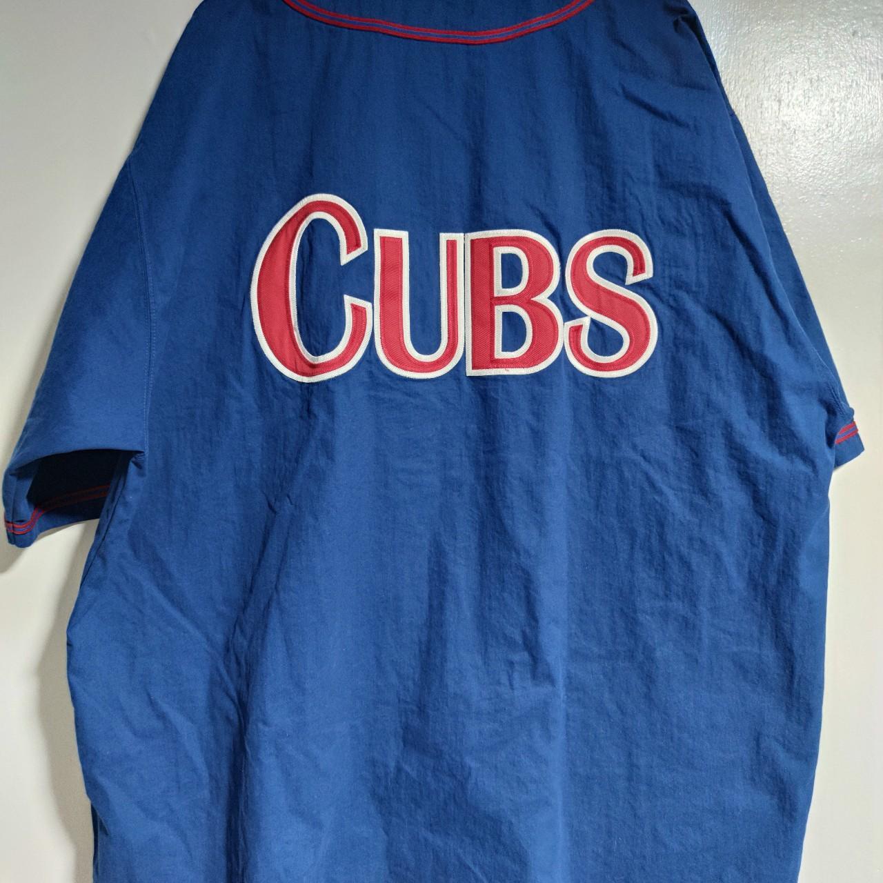 VINTAGE Chicago Cubs Shirt Mens XL White Blue Russell Pinstripe