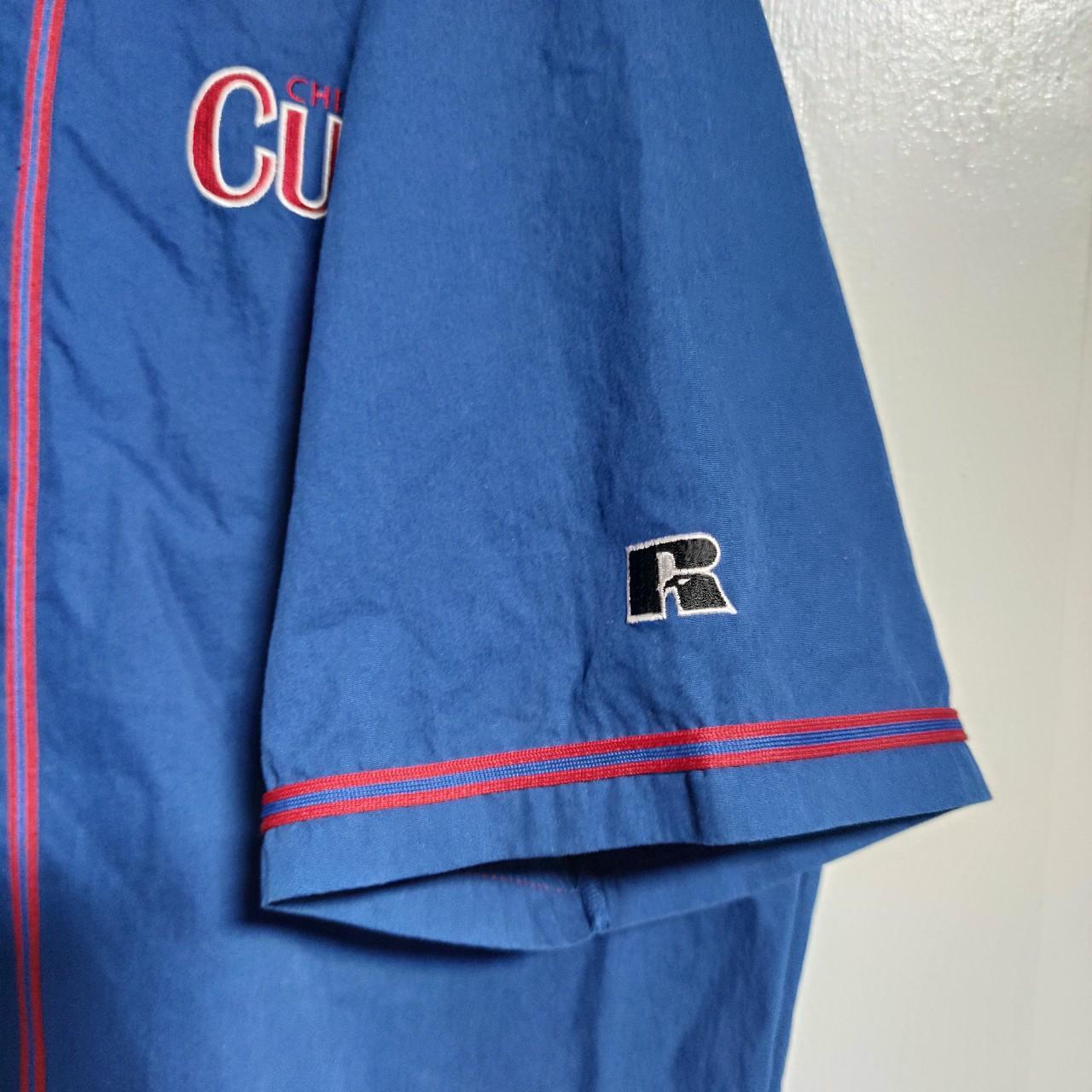 VINTAGE Chicago Cubs Shirt Mens XL White Blue Russell Pinstripe