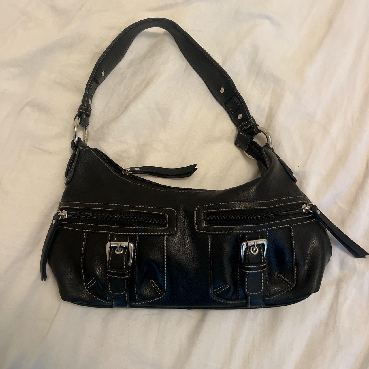 Vintage y2k black leather handbag Silver hardware... Depop