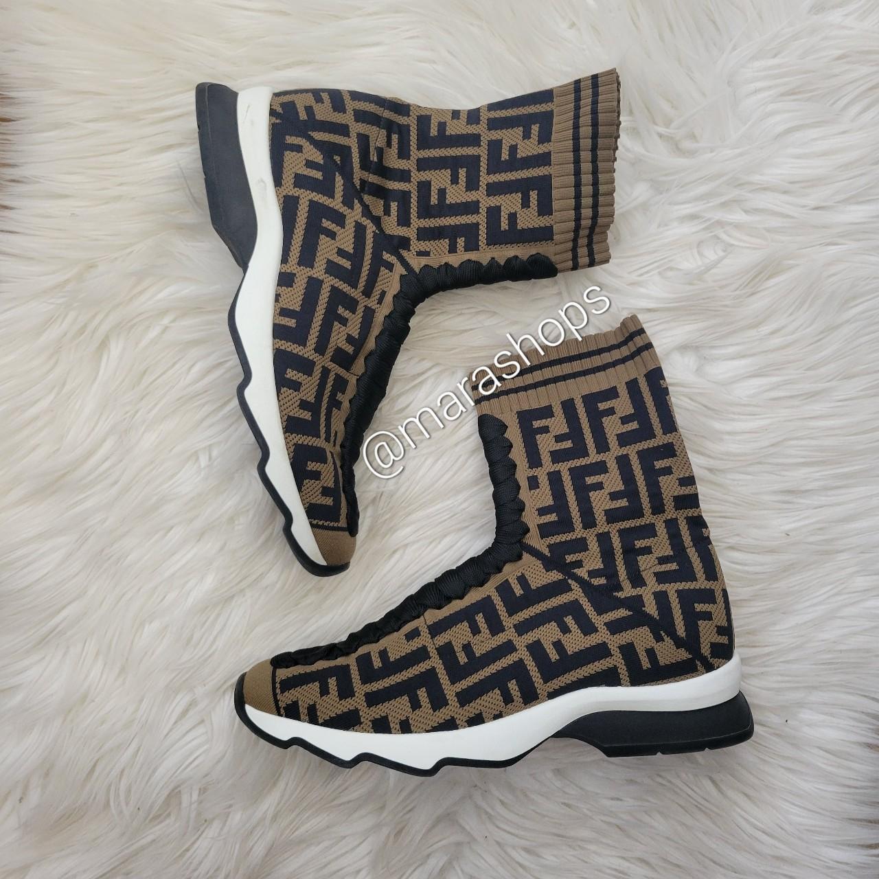 Fendi Logo Sock Sneaker Boots In Brown