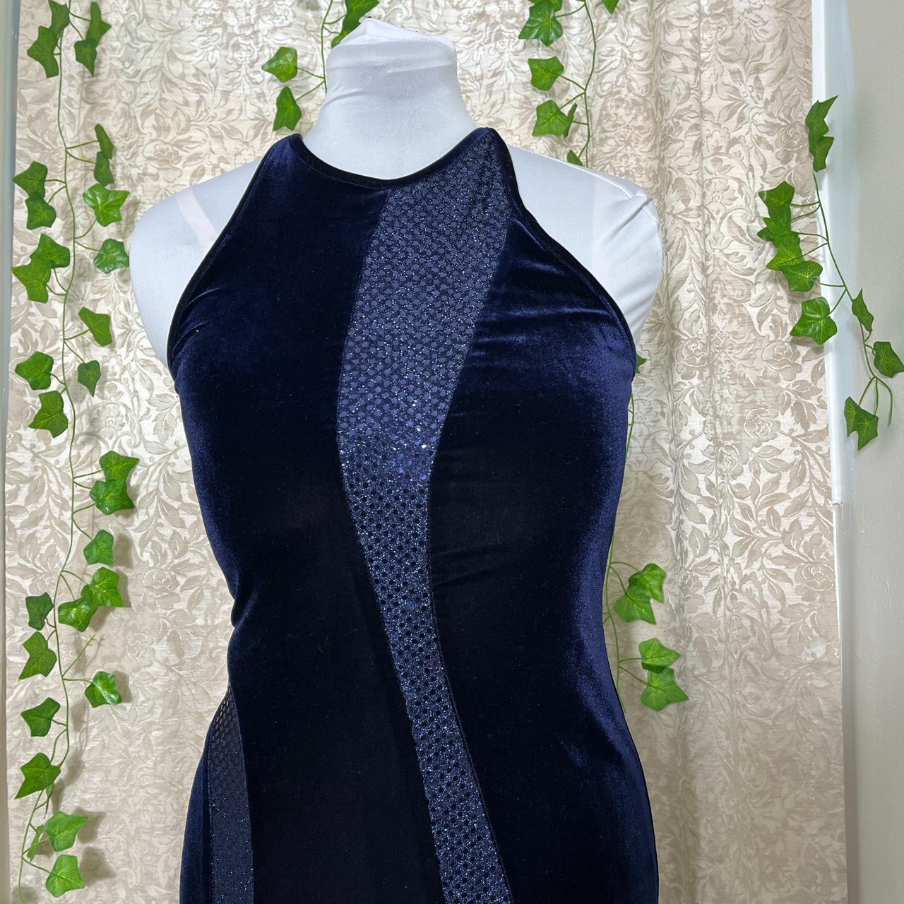 Vintage 80s/90s Velvet Dress, Navy Blue, Rhinestones - Depop