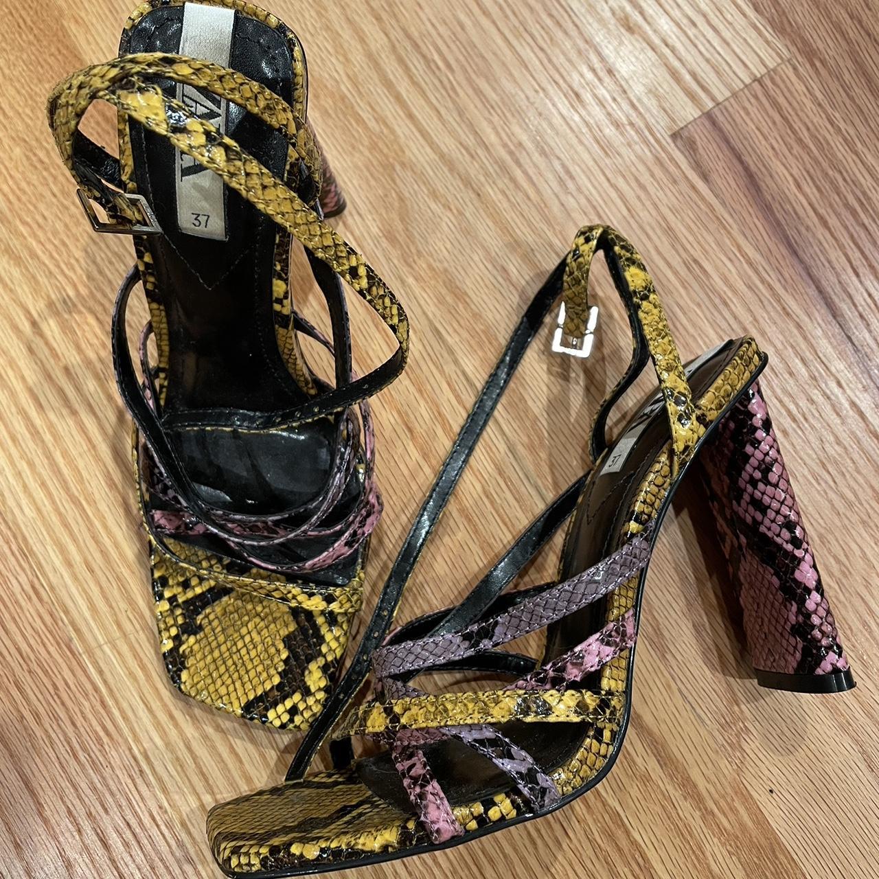 Zara animal print strappy heels in size 37. Pink/... - Depop