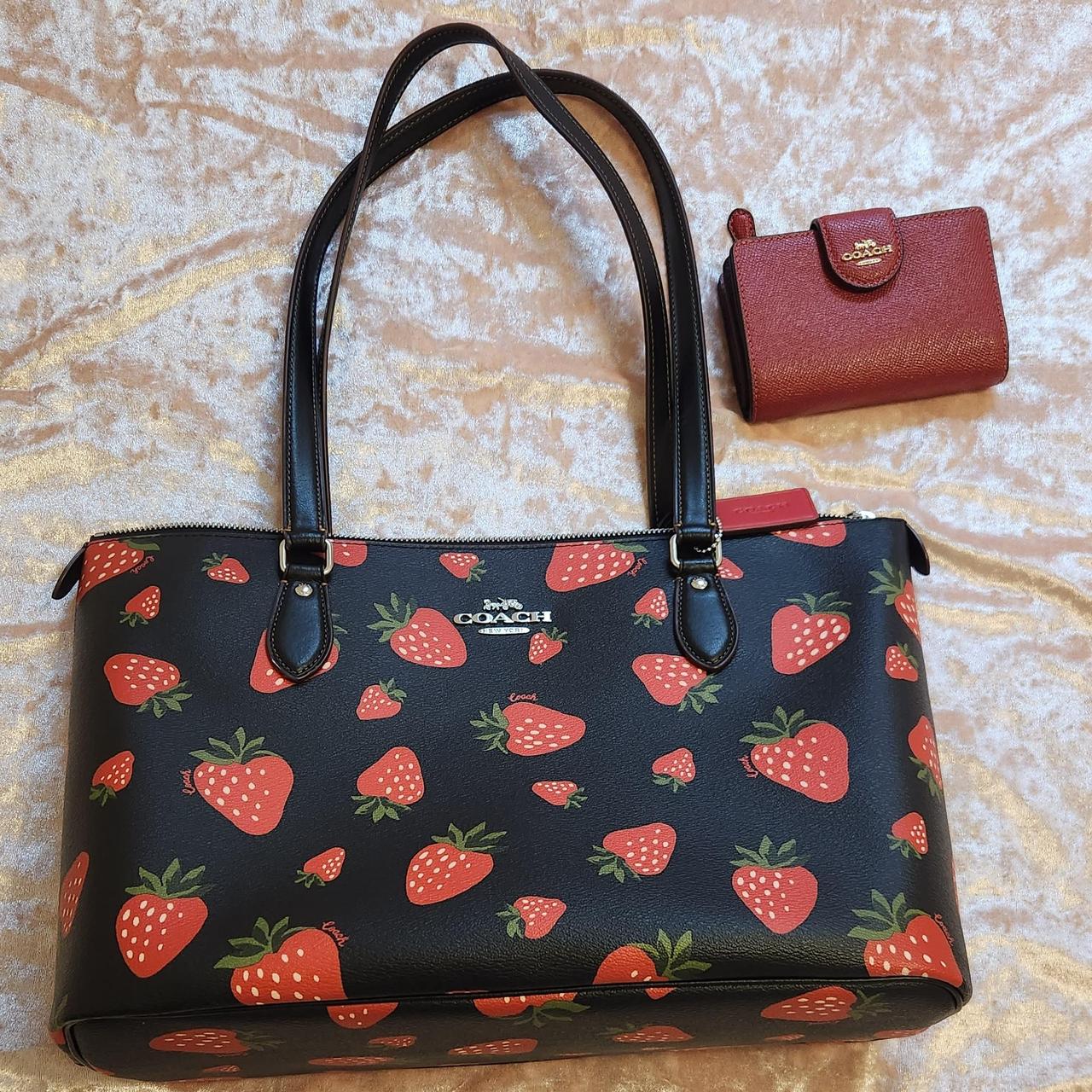 Coach Black Strawberry tote handbag matching wallet Depop