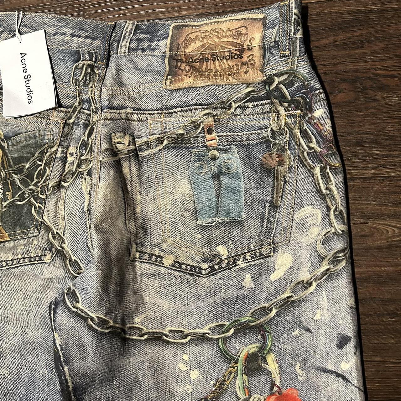 パンツ Chain Keystrap Printing Denim KEYCHAIN PRINT DENIM ⛓️⛓️ Baggy Fit Size 34 can fit