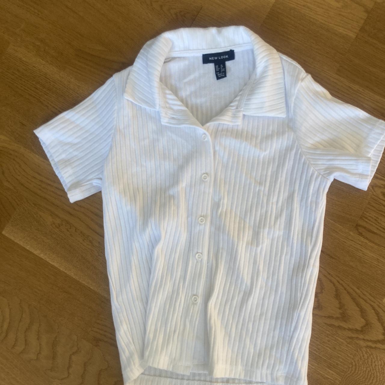 new look white button up short sleeve polo top /... - Depop