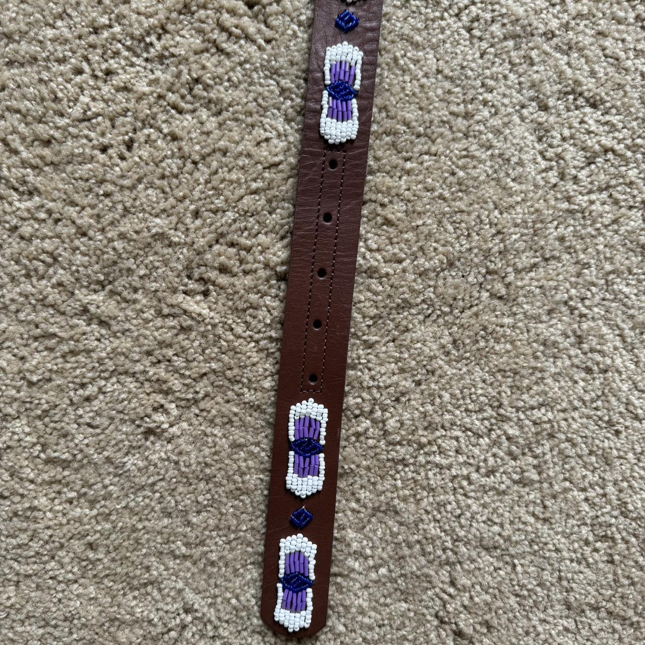 Beaded brown leather belt size XS Never worn in... - Depop