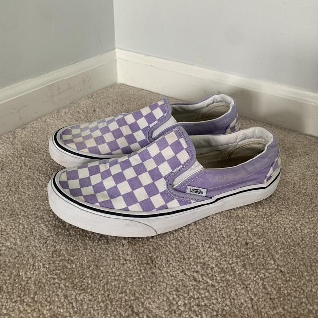 Purple white checkered classic slip on Vans Depop