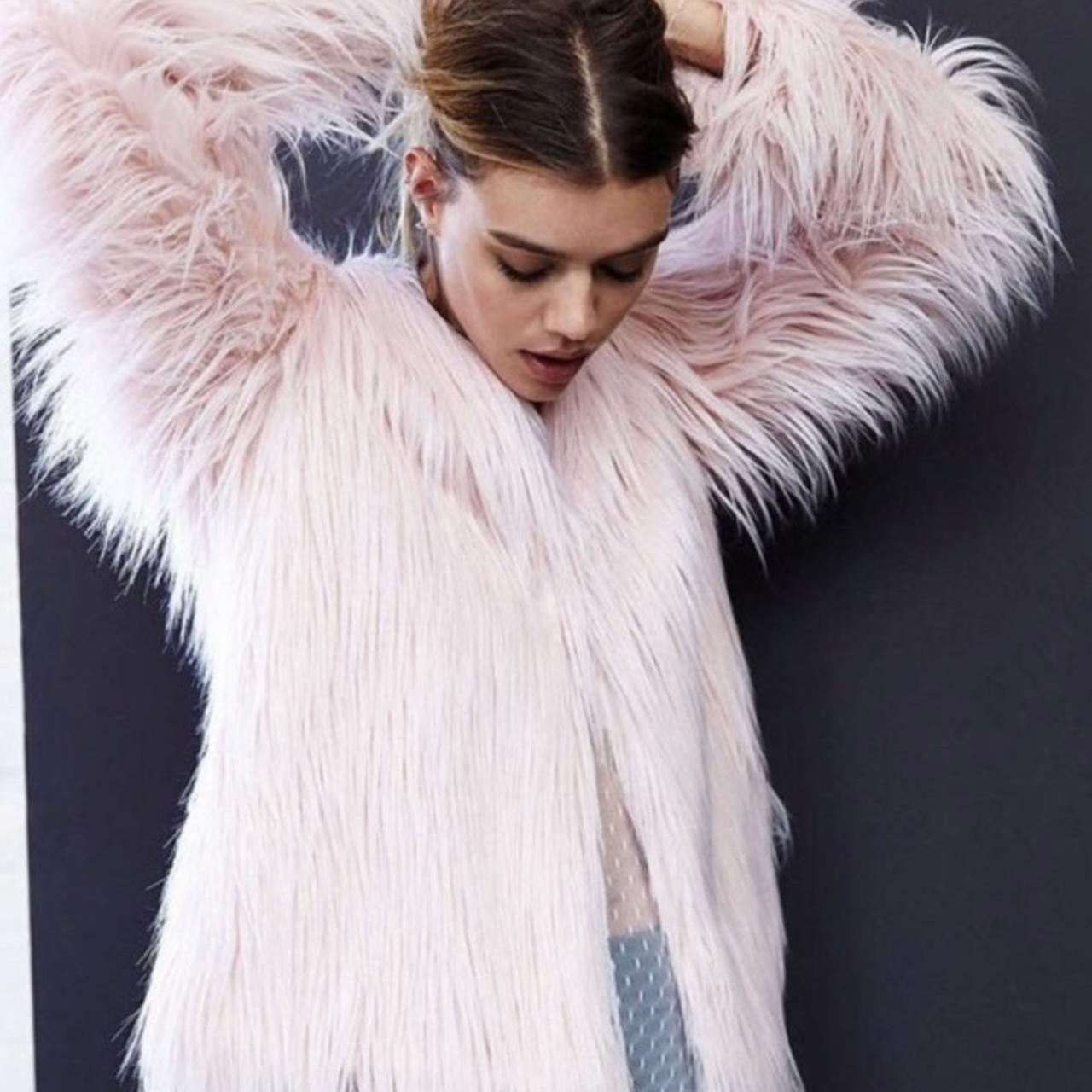 Urban Outfitters light pink furry jacket Perfect... - Depop