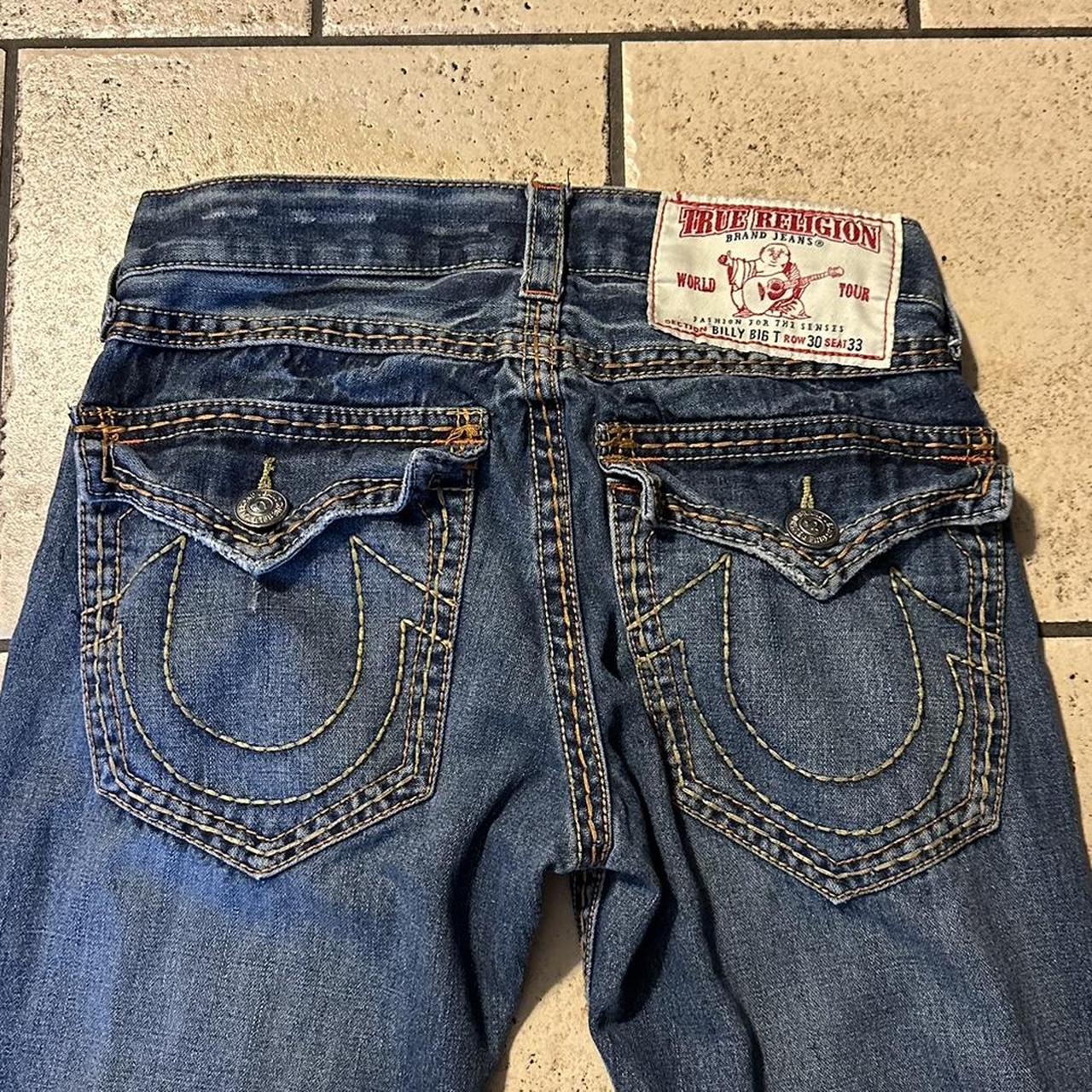 True Religion Men's Yellow and Navy Jeans | Depop