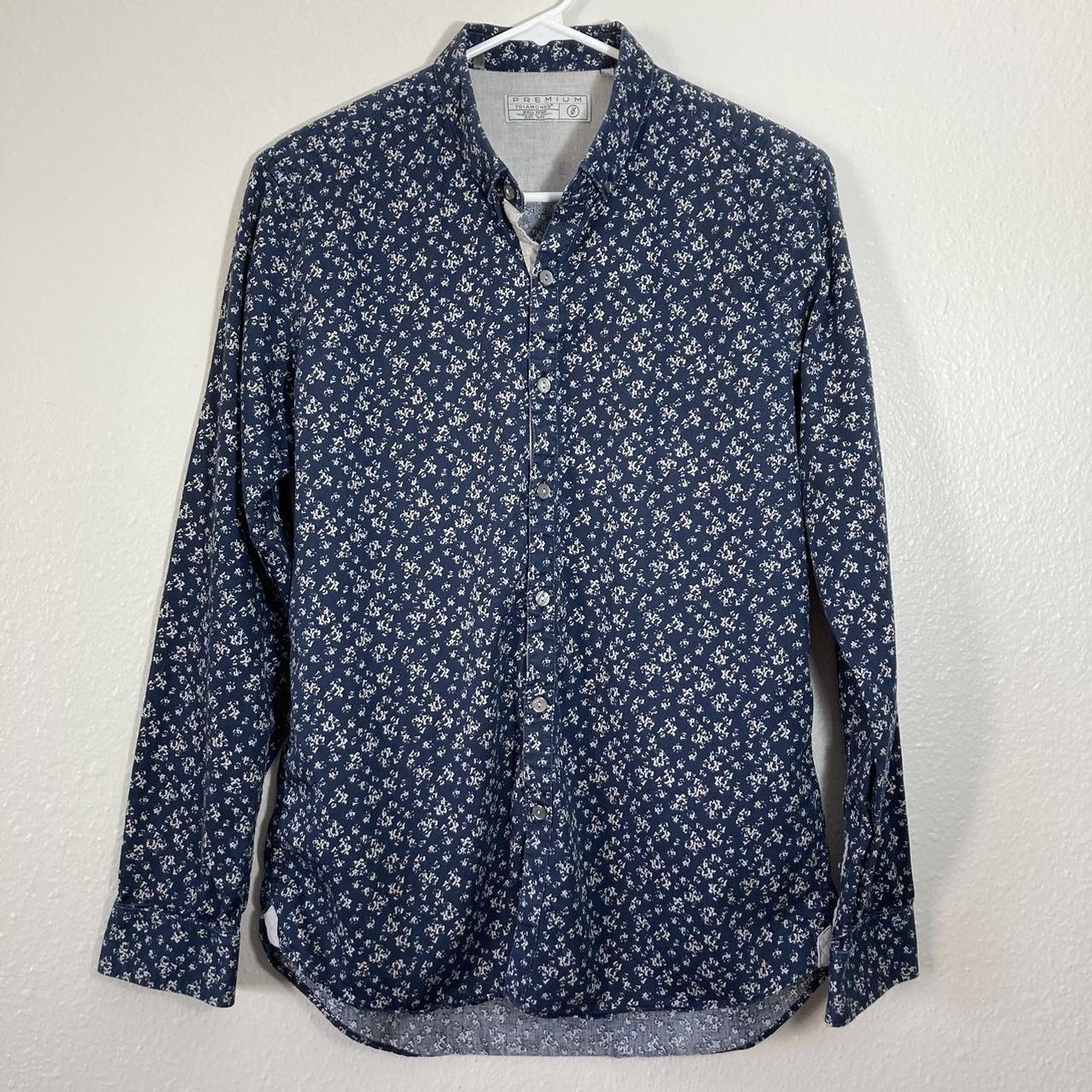 Men's Long Sleeve Woven Button Up Shirt In A Calico Navy Floral