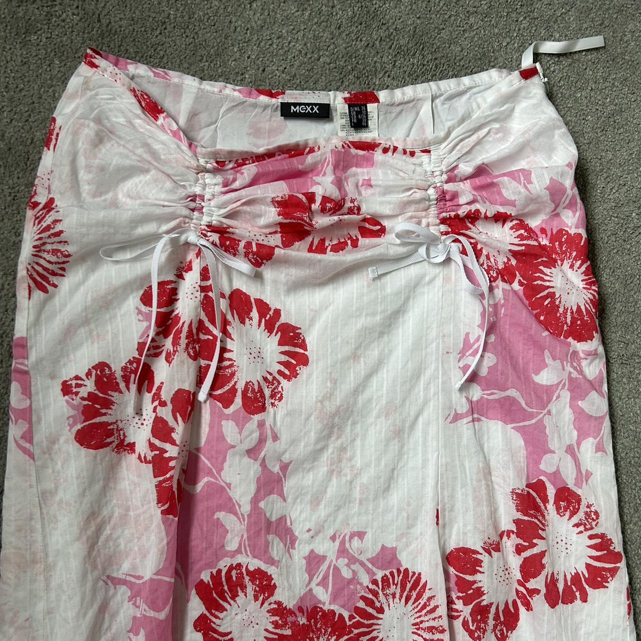 Vintage y2k Mexx white midi skirt with red and pink... - Depop