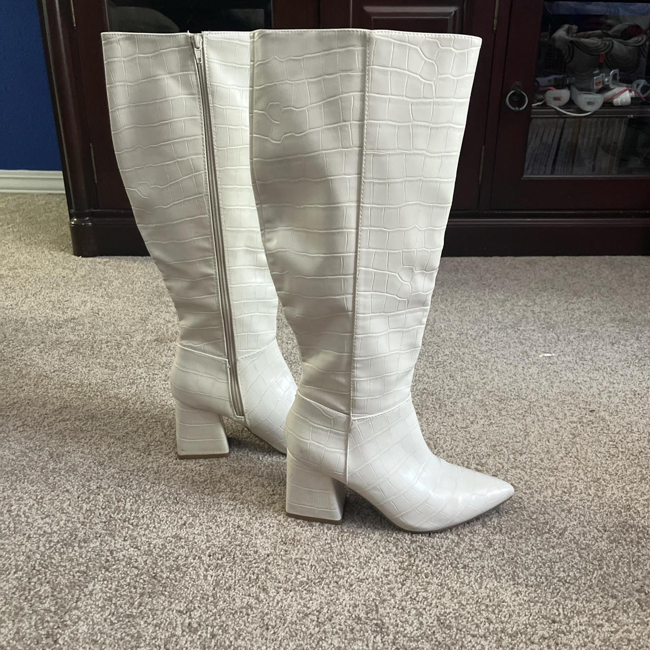 Womens Boots Beige Croc Knee High Boots Boohoo Cream Croc Knee