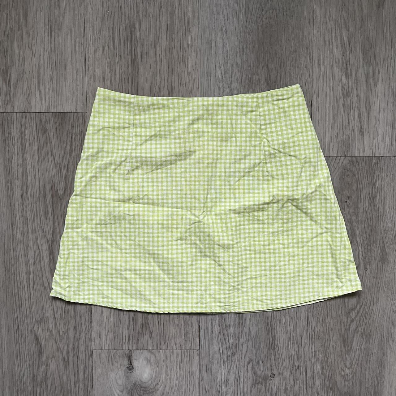 Handmade green gingham mini skirt fits high waisted - Depop