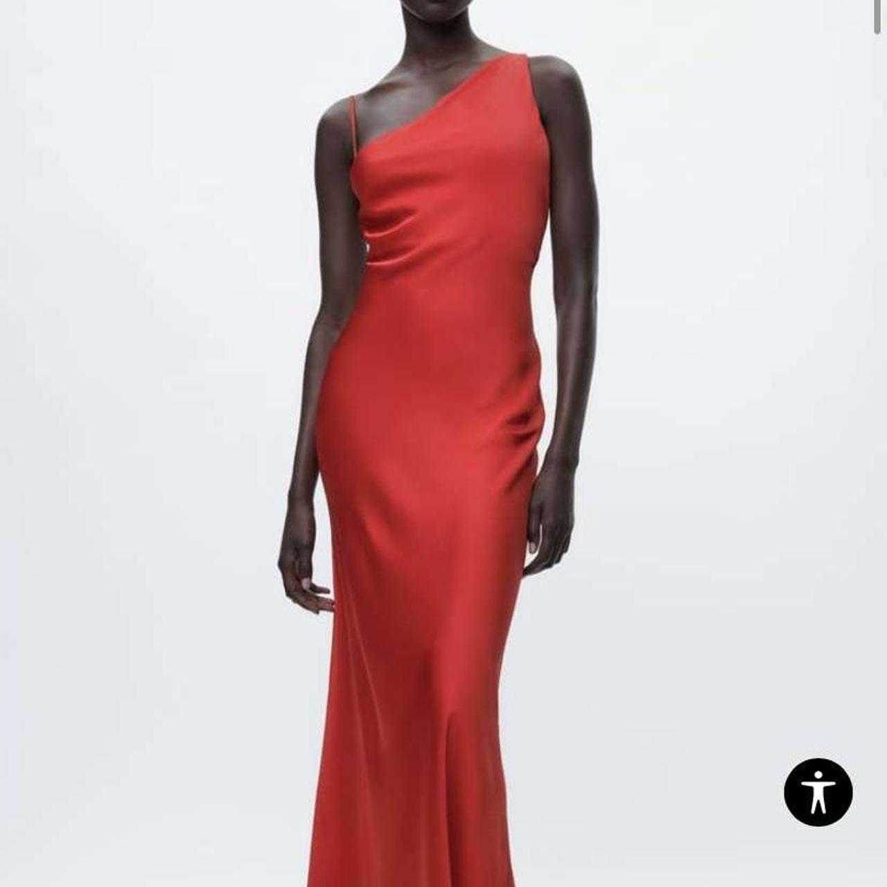 red satin maxi dress with strap details one... - Depop