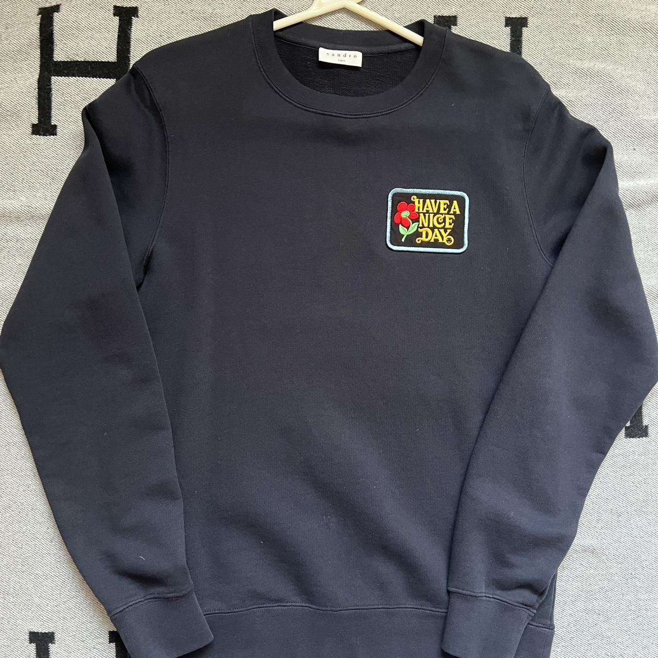 Sandro Navy ‘have a nice day’ crewneck sweater Size... - Depop