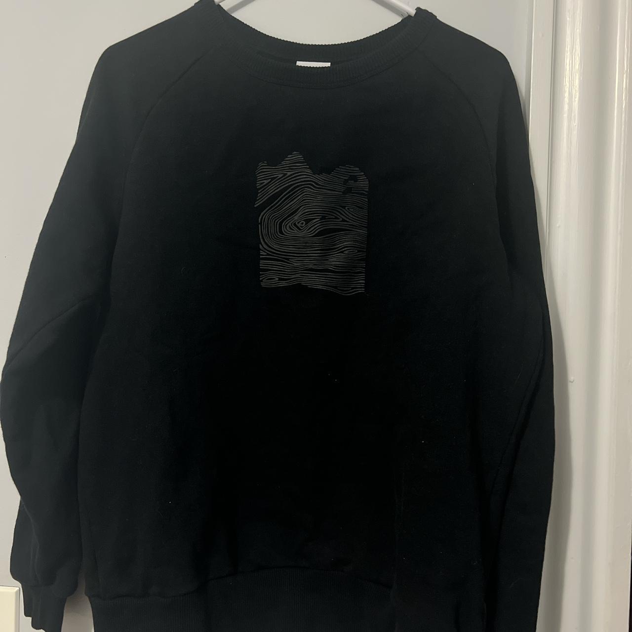 Medium Black Zara Sweatshirt with Grey line decal on... Depop