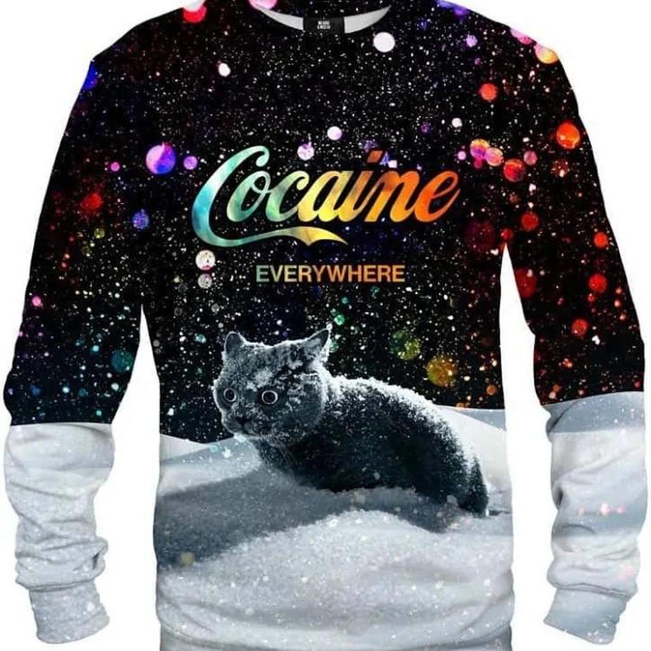 COCAINE EVERYWHERE Cat Pullover Novelty... - Depop